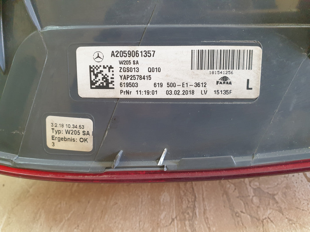 Mercedes-Benz C-Class W205 Left Taillight - Lens loose/broken at bottom right corner