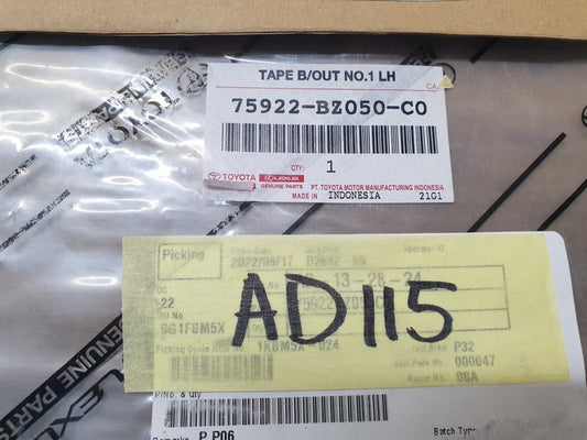 Original New Toyota Agya Left Front Fender Blackout Sticker