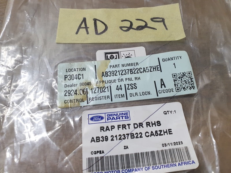 Original New Ford Ranger Right Front Door Blackout Foil