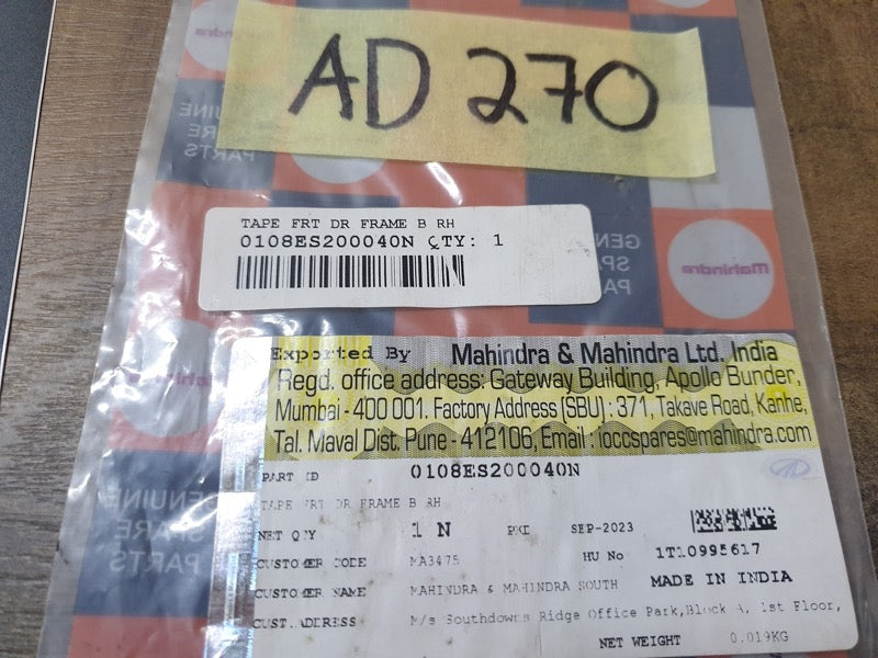 Original New Mahindra XUV300 Right Front Door Blackout Foil
