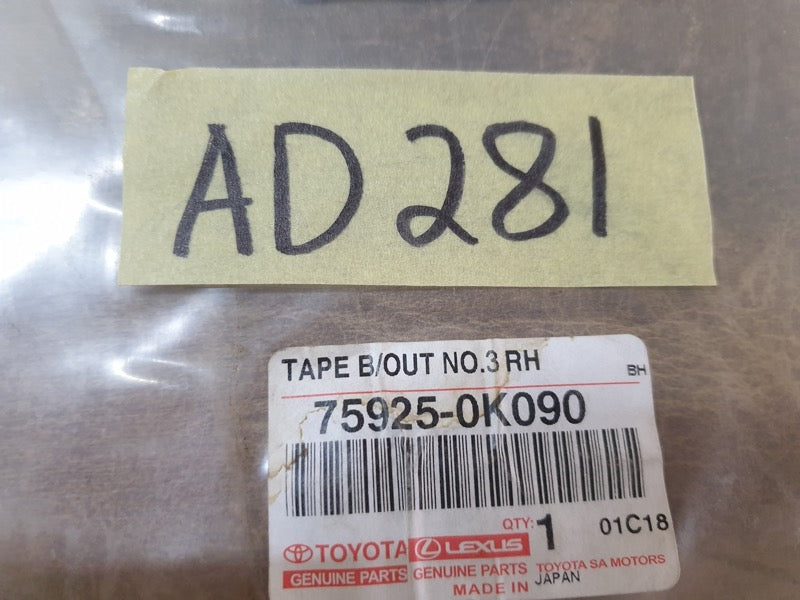 Original New Toyota Fortuner Right Rear Door Rear Blackout Foil