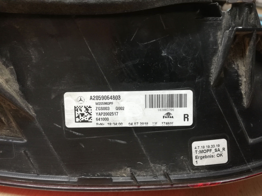 Mercedes-Benz C-Class W205, 2019, 2020 Right Rear Taillight