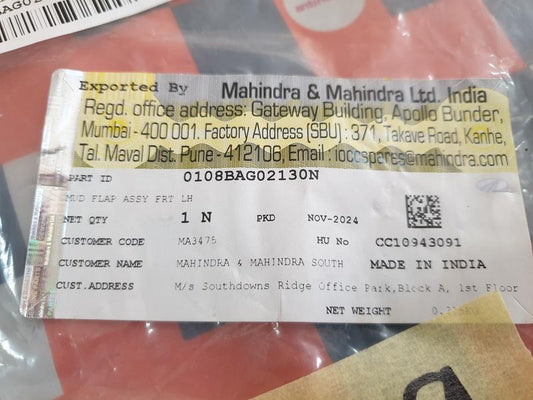 Original New Mahindra Pik Up Left Front Mudguard