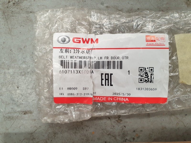 Original New Haval Jolion Pro 2025 Left Front Door Glass Outer Weather Strip Seal Chrome Moulding